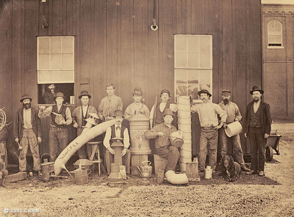 [Group portrait of Central Pacific Railroad Sacramento Shops employees: Tin Shop]