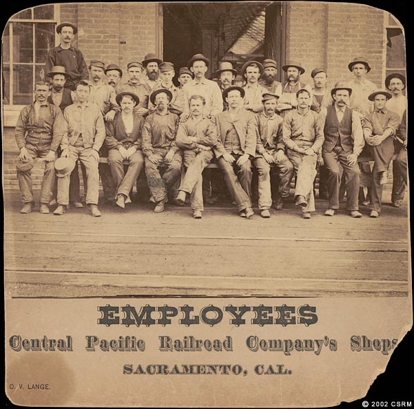 [Group portrait of Central Pacific Railroad Sacramento Shops employees]