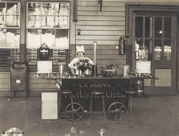 [Food cart at the Central Pacific Railroad Sacramento station]