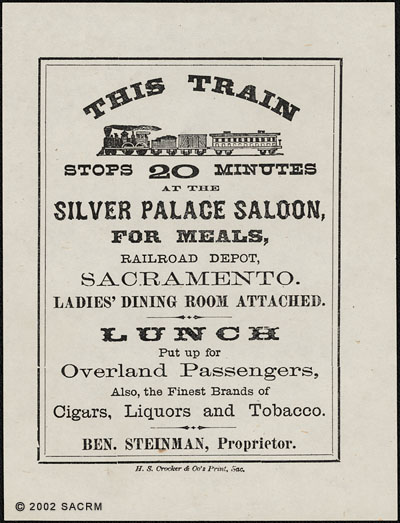 [Train - Advertising - Saloon - Sacramento]